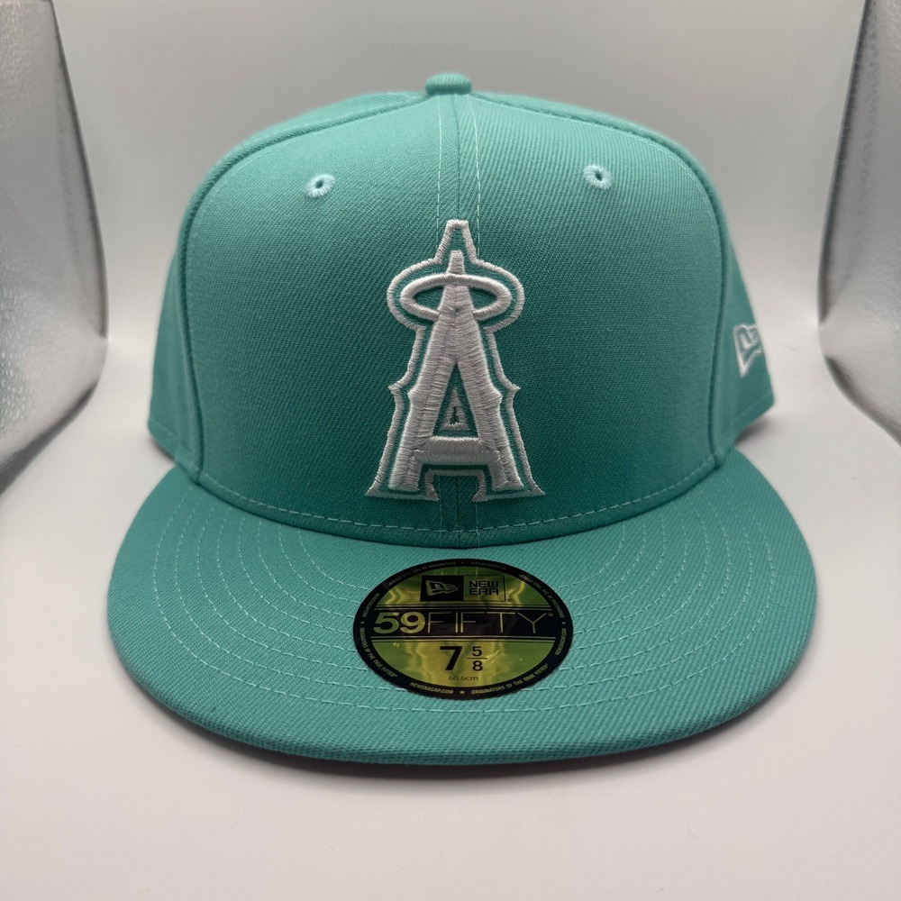 New Era 59FIFTY Los Angeles Angels Fitted Hat Mint Green White Size 7 5/8 MLB